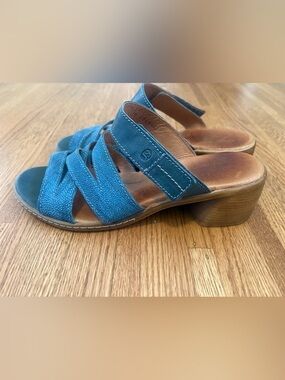 Josef Seibel Blue Strappy Leather Sandals • Block Heel • Size 41 US 10-10.5
